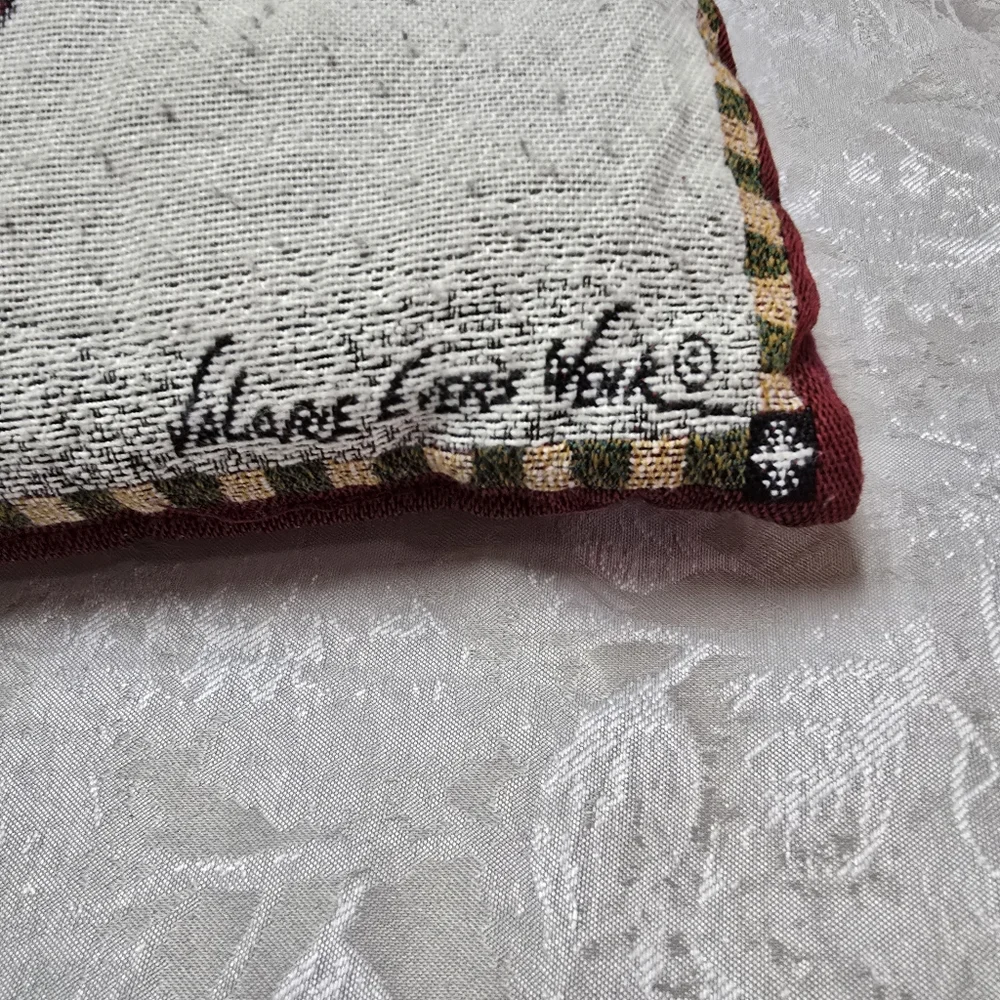 Vintage Christmas Tapestry Pillow Valerie Evers Wenk Reindeer 16x16 Embroidered